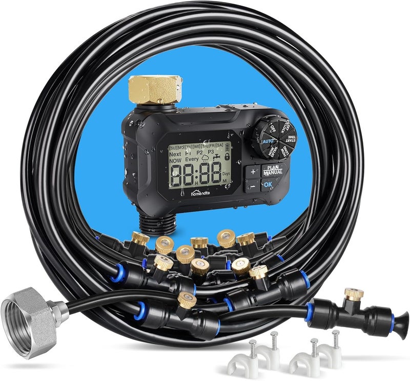homenote Automatic Misting Cooling System with Timer, 91.8FT Misting Line, 24 Brass Nozzles, and 3/4" Brass Adapter for Patio Cooling and Garden Watering - Image 1